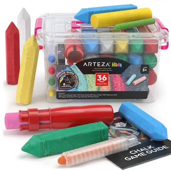 Arteza&reg; Kids Ultimate Chalk Set of 37 pcs, Pink Box Handle {1}