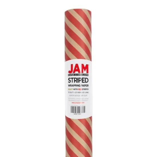 JAM Paper Striped Gift Wrap Brown Kraft and Red {6}