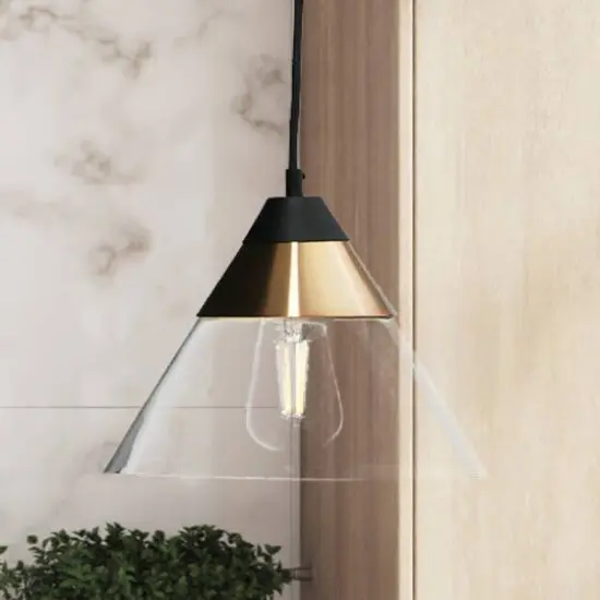 Hello Honey&reg; Robert Stevenson Lighting Theo 10" Matte Black & Brushed Metal Ceiling Light Black/Brass {4}