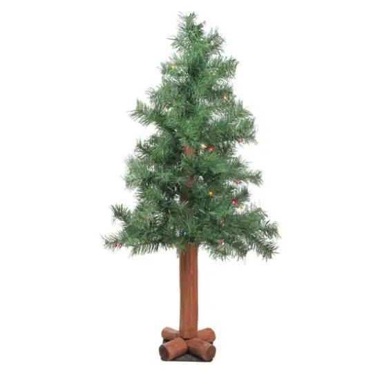 3ft. Pre-Lit Medium Woodland Alpine Artificial Christmas Tree, Multicolor Lights {1}
