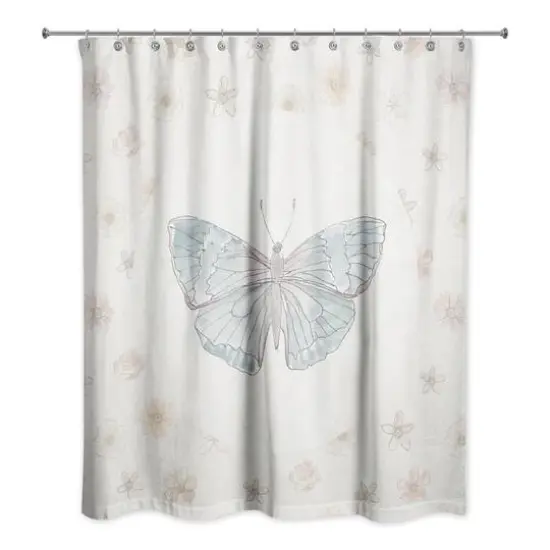 Blue Butterfly & Floral Shower Curtain {1}