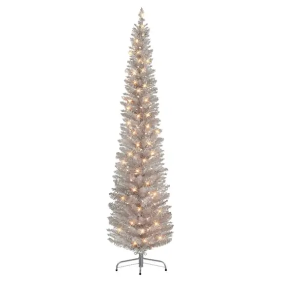 7ft. Pre-Lit Rose Gold Tinsel Artificial Christmas Tree, Clear Lights {1}