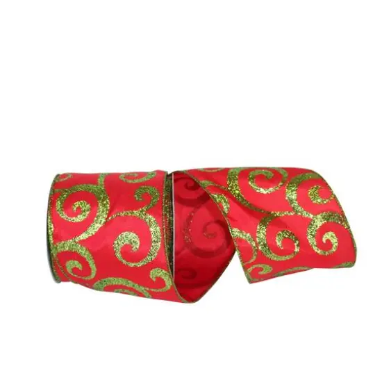 JAM Paper 4" x 10yd. Red & Green Scroll Wired Glitter Ribbon {1}