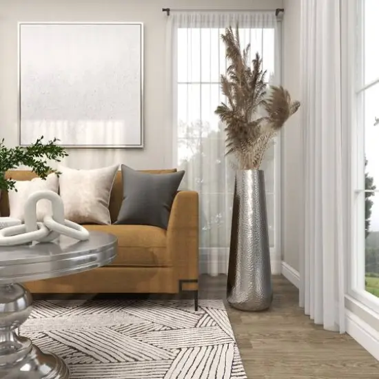 31" Silver Aluminum Tall Hammered Vase {16}