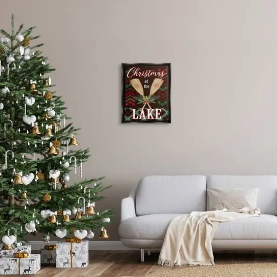 Stupell Industries Christmas At Lake Seasonal Oars Framed Floater Canvas Wall Art Black {3}