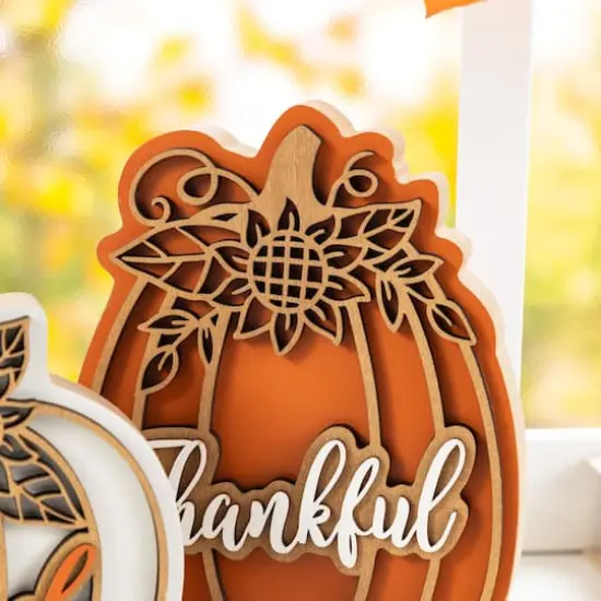 Glitzhome&reg; 8"H Thanksgiving Wooden Pumpkin Table Decor Set {7}