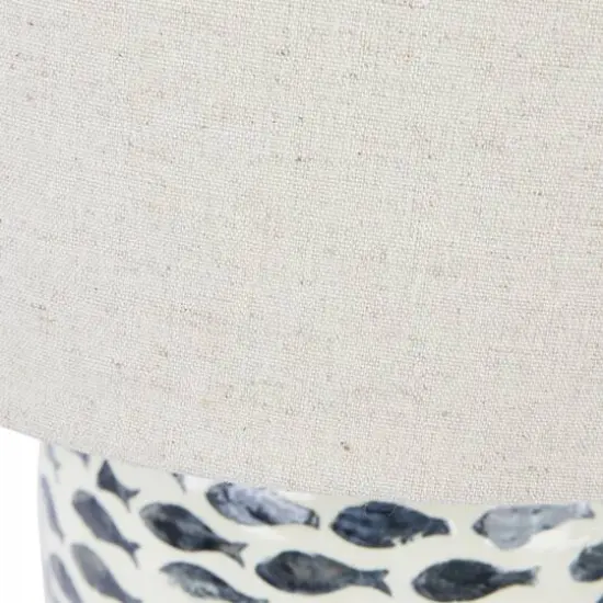 Hello Honey&reg; 21.5" Blue and White Coastal Capiz and Bamboo Table Lamp Set with Fish Design {6}