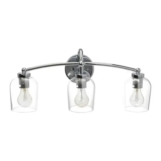 Hello Honey&reg; Robert Stevenson Lighting Adrian Metal & Clear Glass 3-Light Vanity Chrome {9}
