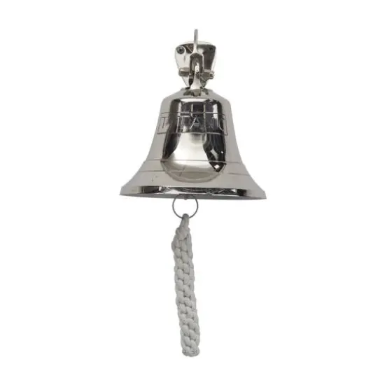 8" Silver Titanic Nautical Bell Wall Accent with Rope Pull {3}