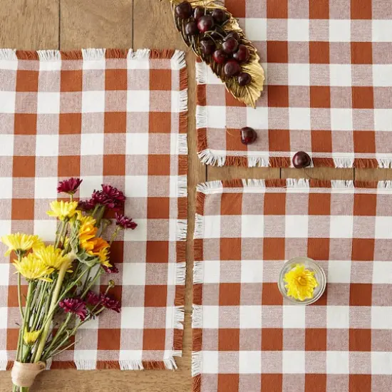 DII&reg; Heavyweight Check Fringed Cotton Placemats, 6ct. Cinnamon {5}