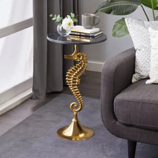 28" Gold Aluminum Coastal Accent Table {10}
