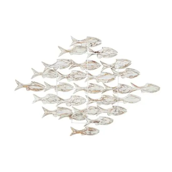 37" White Wood Fish Coastal Wall Decor {8}