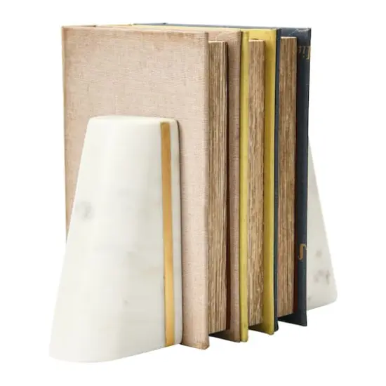 Hello Honey&reg; 6" White Geometric Marble Bookends with Brass Inlay, 2ct. {1}