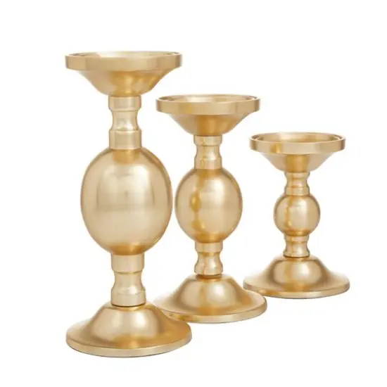 Set of 3 Gold Aluminum Transitional Candle Holders, 10" x 4" x 4" {4}