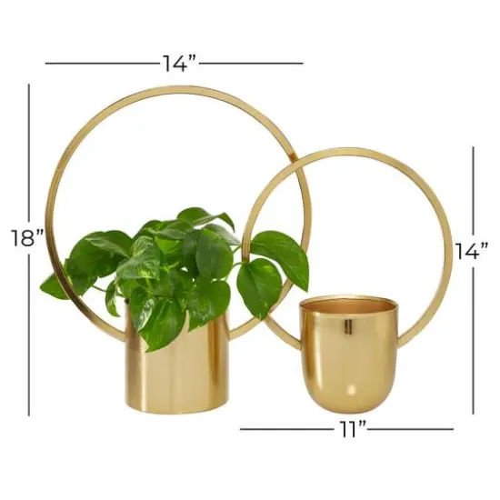 CosmoLiving by Cosmopolitan Set of 2 Gold Metal Glam Planter, 11", 14" {7}