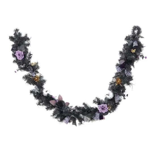 6ft. Black & Purple Rose & Lace Bow Garland by Ashland&reg; {1}