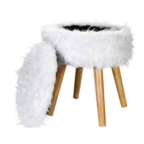 Organize It All White Faux Fur Storage Ottoman {6}