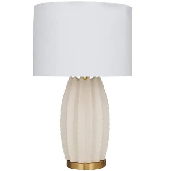 CosmoLiving by Cosmopolitan Cream Ceramic Gourd Style Base Table Lamp with Drum Shade 15" x 15" x 24" {3}