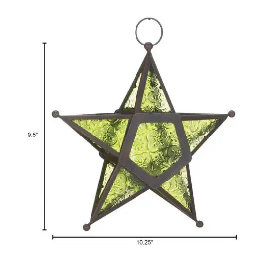 9.5'' Green Glass Star Lantern {4}