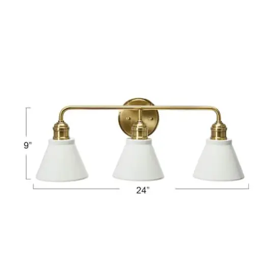 Hello Honey&reg; Robert Stevenson Lighting Josie Metal 3-Light Vanity with Shades White/Antique Brass {5}