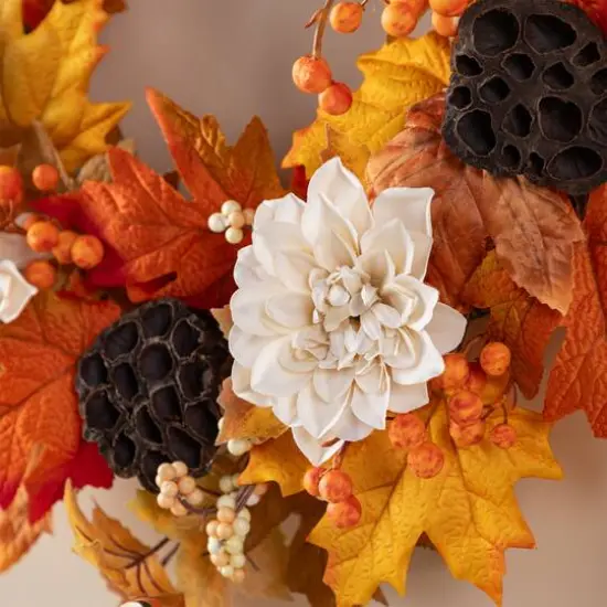 Glitzhome&reg; 24" Fall Dahlia, Lotus Pod and Berry Wreath {6}