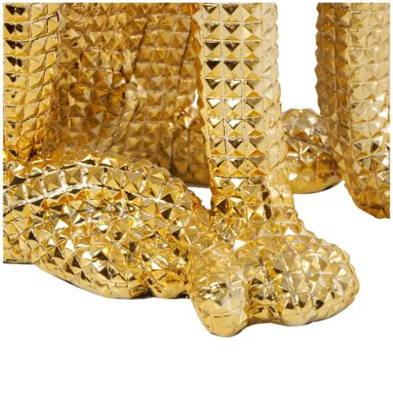 20.75" Golden Sitting Leopard Floor Sculpture with Diamond Faceted Texture {6}