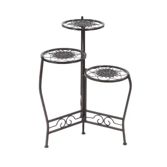 24" Brown Metal Tiered Traditional Plant Stand {3}