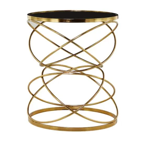 24" Open Ring Accent Table with Black Marble Top Gold {6}