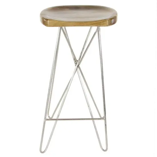 30" Light Brown Mango Wood & Metal Contemporary Bar Stool {1}