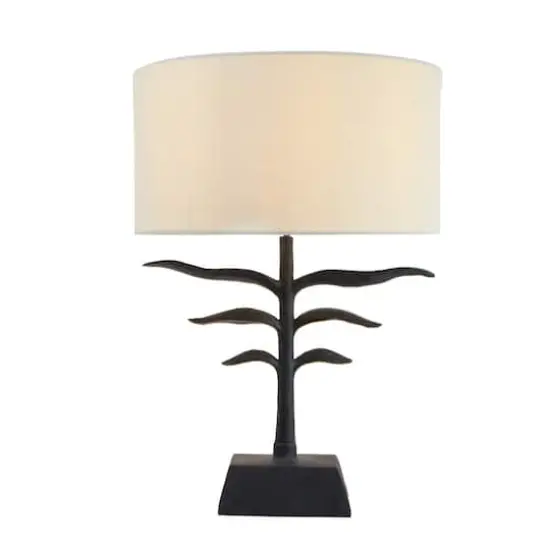 Hello Honey® 24" Black and Natural Leaf Shaped Table Lamp with Fabric Shade {11}