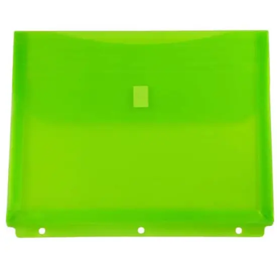 JAM Paper 9.5" x 11.5" Hook & Loop Closure 3-Hole Punch Plastic Envelopes, 12ct. Lime Green {1}