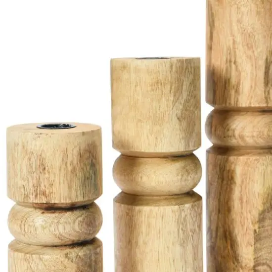 Hello Honey&reg; Wood Stack Taper Candle Holder Set Natural Finish {4}