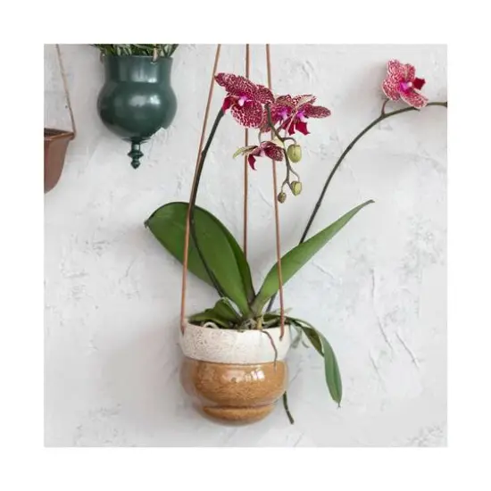 Hello Honey&reg; 5.6" Brown & Cream Hanging Stoneware Planter {3}