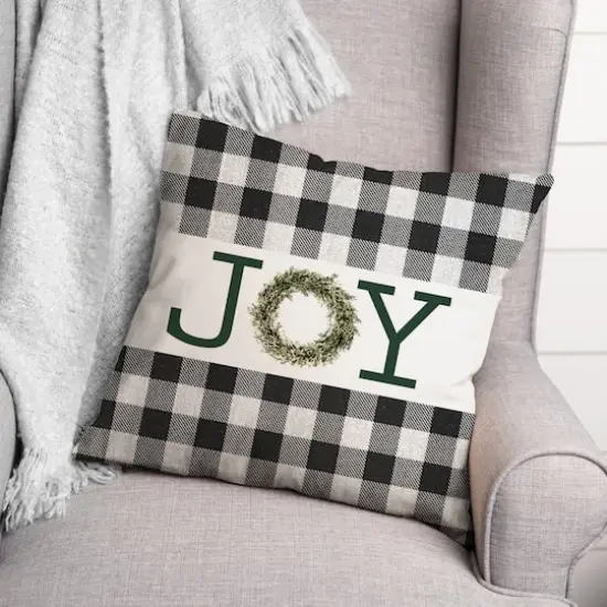 Joy Wreath Green 18x18 Throw Pillow {4}