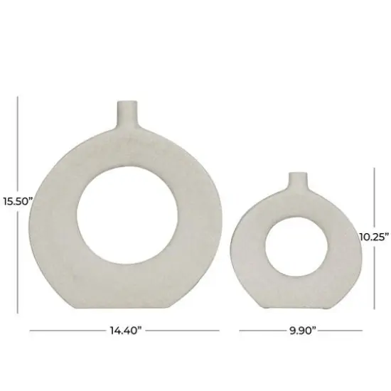 CosmoLiving by Cosmopolitan White Ceramic Round Donut Shaped Vase Set of 2 16", 10" {6}