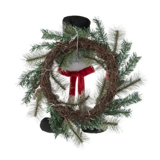 Glitzhome® 24" Snowman Flocked Pine Needle & Berry Wreath {6}