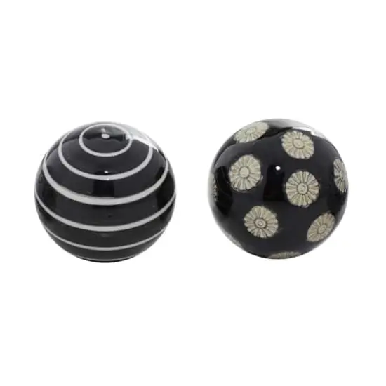 3" Black & White Patterned Ceramic Vase Filler Orb Set {4}