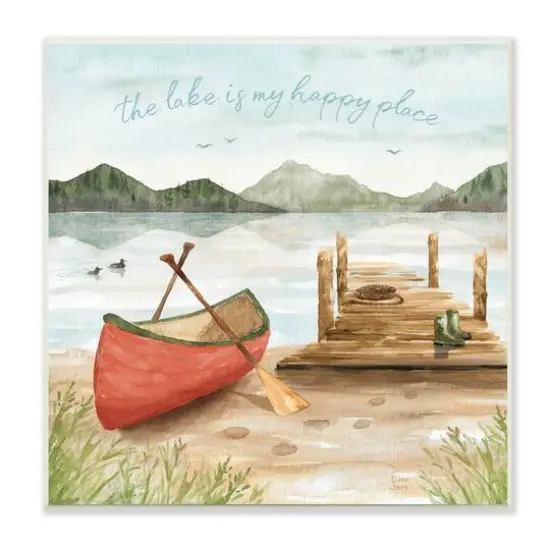 Stupell Industries Lake's My Happy Place Phrase Boat Dock Landscape,12" x 12" {1}