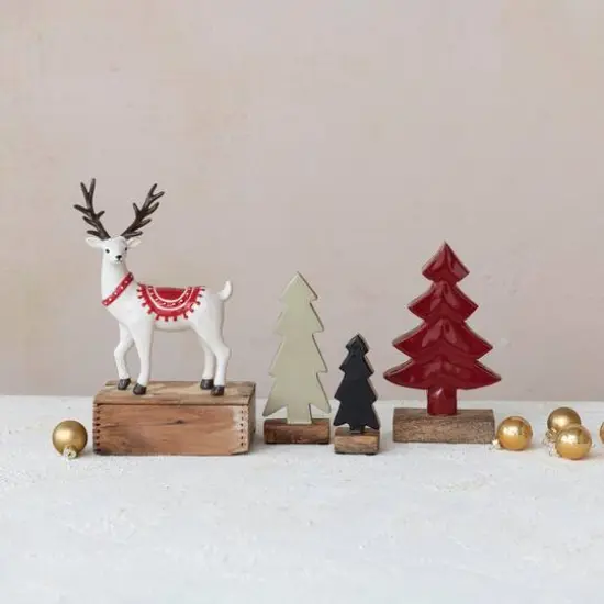 Hello Honey&reg; 8.5" White, Red & Black Decorative Stoneware Reindeer {3}