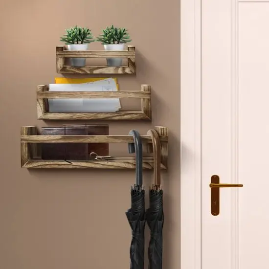 Sorbus Rustic Floating Shelves Set Mahogany {5}