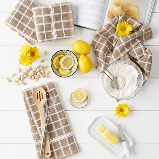 DII&reg; Solid Windowpane Terry Dishtowels, 4ct. Stone {6}