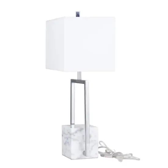 CosmoLiving by Cosmopolitan Silver Marble Modern Table Lamp, 25" x 14" x 10" {3}