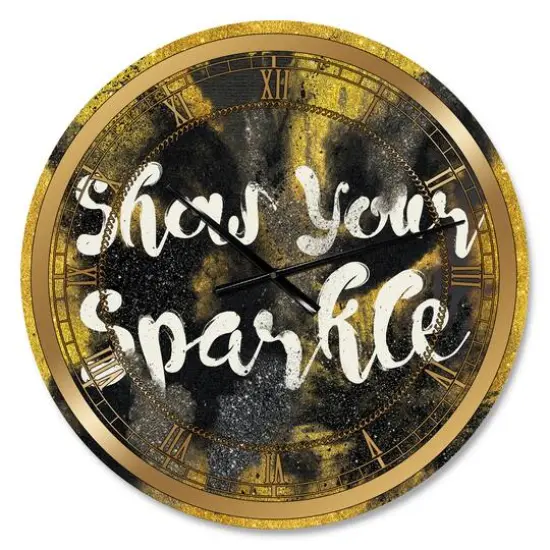 Designart 'Show Your Sparkle Quote Black On Gold Glam Wall Clock {1}