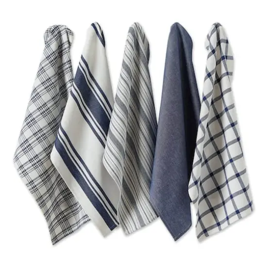 DII&reg; Assorted Nautical Blue Woven Dishtowels Set {1}