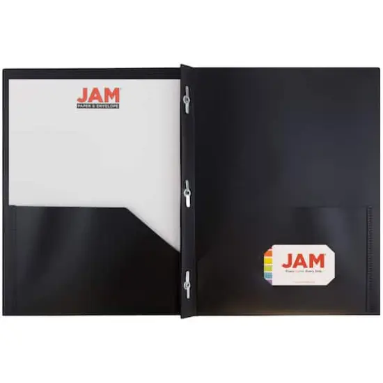 JAM Paper 9.5" x 11" Plastic 2 Pocket School POP Folders with Clasps, 6ct. Black {5}