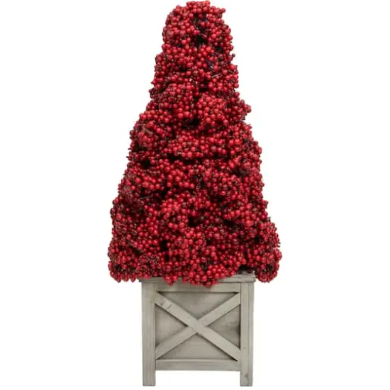 24" Unlit Red Berry Cone Artificial Potted Christmas Topiary {1}