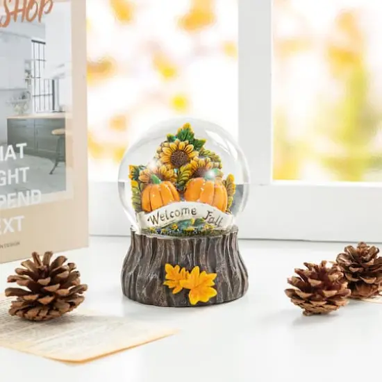 Glitzhome&reg; 5.75"H Fall Sunflower and Pumpkin Resin Waterglobe {4}