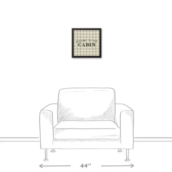 Welcome To Our Cabin Green and Cream Check Canvas Wall Art in Black Frame {6}