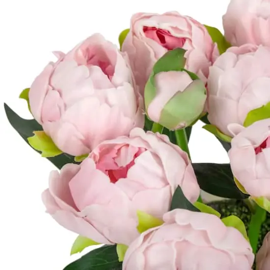 10" Peony Flower Bouquet In White Basket Pink {5}