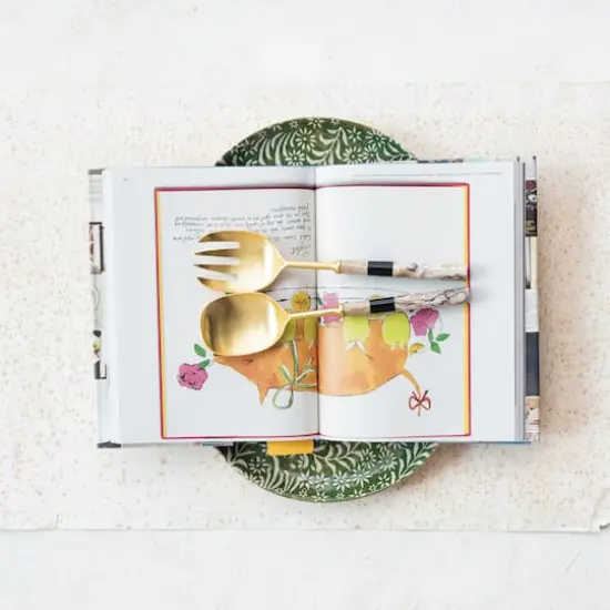 Hello Honey® 11" Stainless Steel Salad Servers with Marbled & Mango Wood Handles {3}